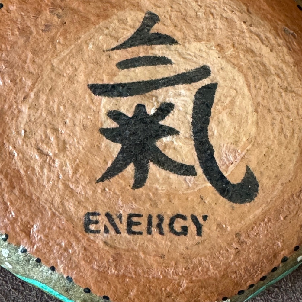 Hand Paintedβ Energy Kanji River Rock Stone Decor Orange Qi Symbol spiritual